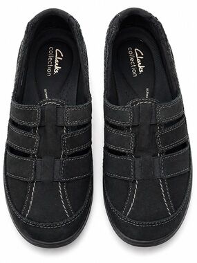 Clarks Collection Haley Stork Black Suede Comfort Walking Shoes Womens 8W